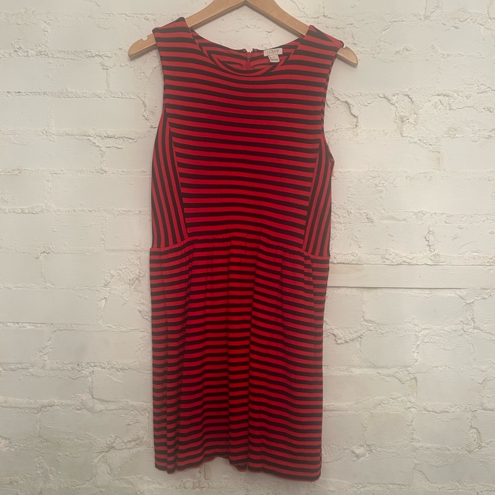 J. Crew Red and Black Striped Midi Dress